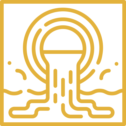 Abstract golden design resembling a jellyfish with flowing tentacles.