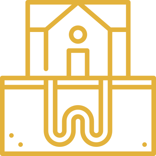 A schematic illustration of a house with a geothermal heating system.